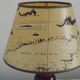 French Mid Century Round Turned Wood Grooved Table Lamp Map Detail Shade