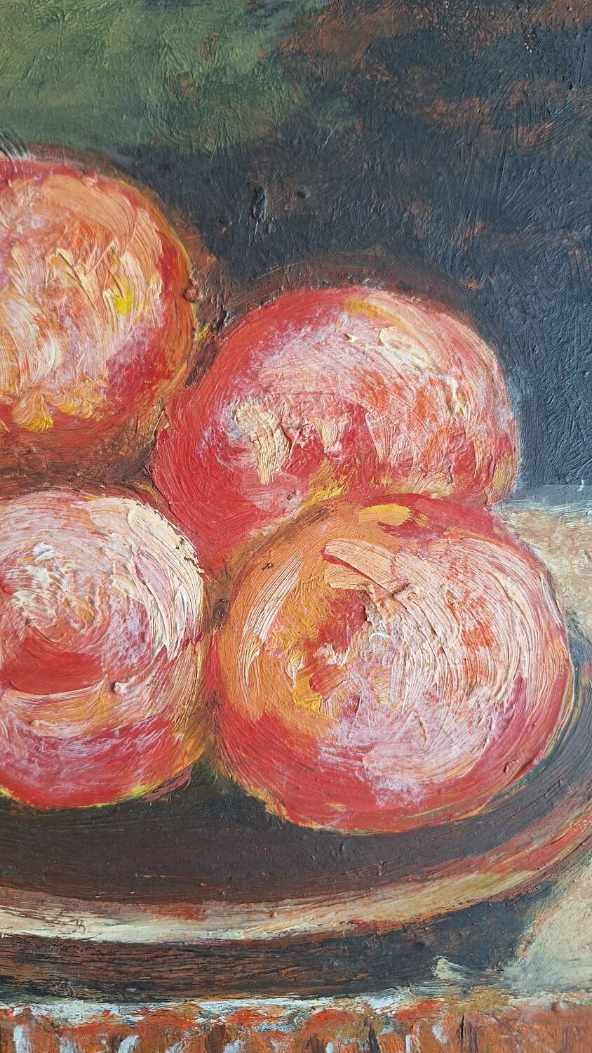 Still life with fruit, oil on hardboard