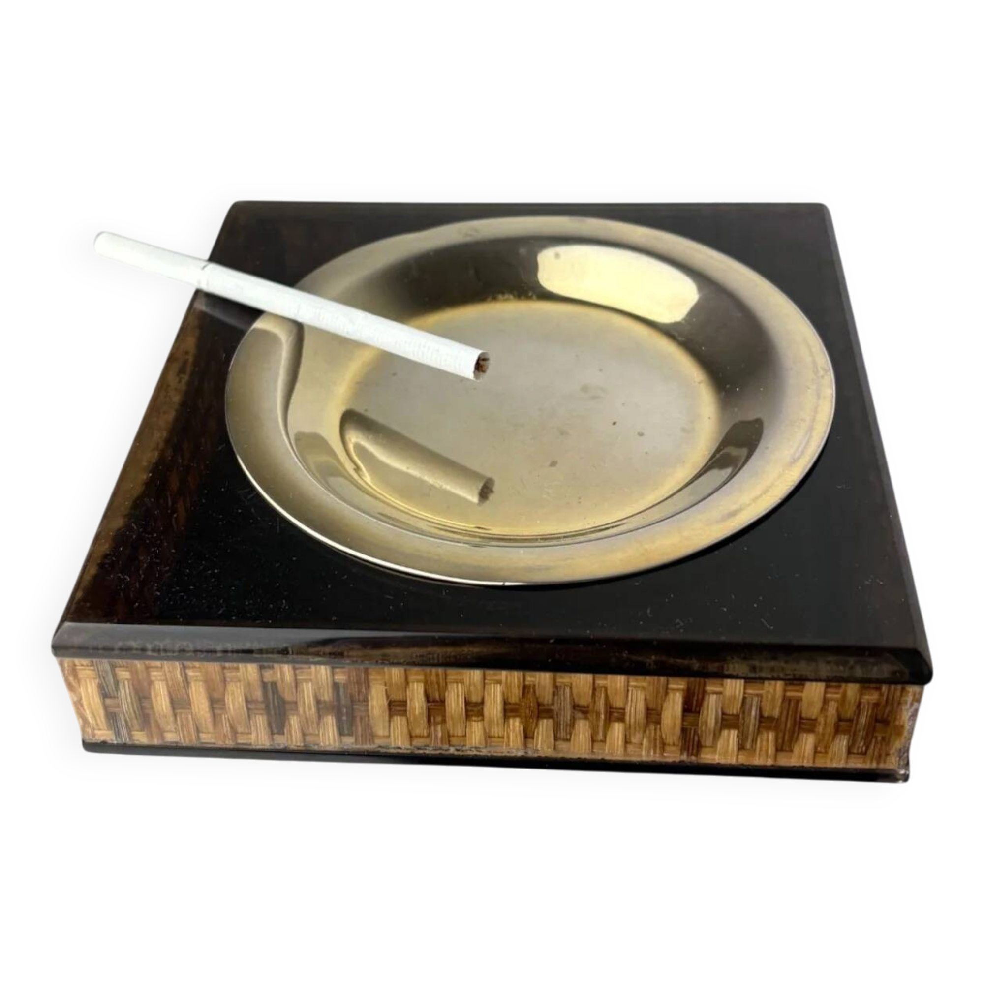 Lucite & rattan ashtray, Christian Dior style, circa 1970s