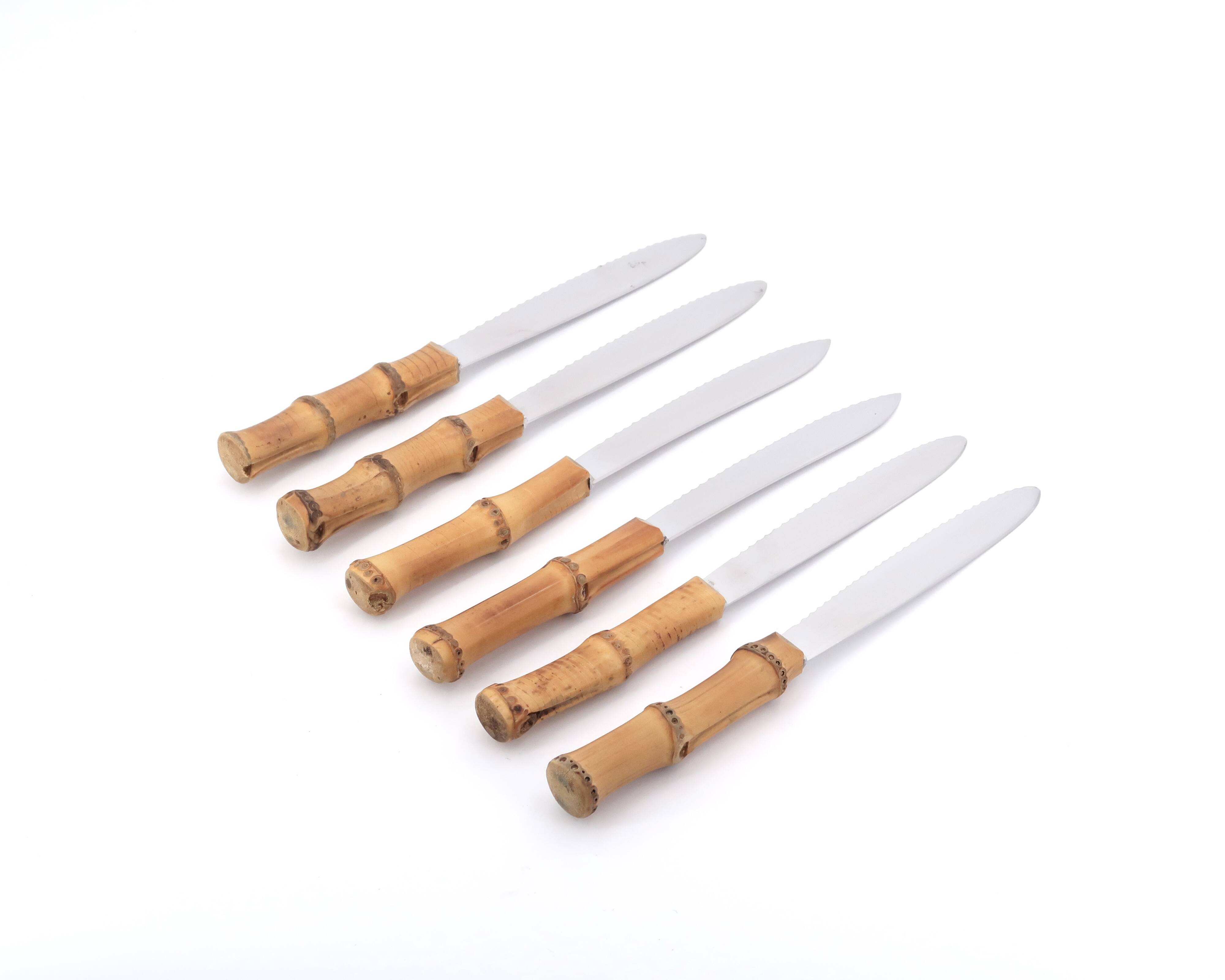 Six couteaux inox avec manche en bambou