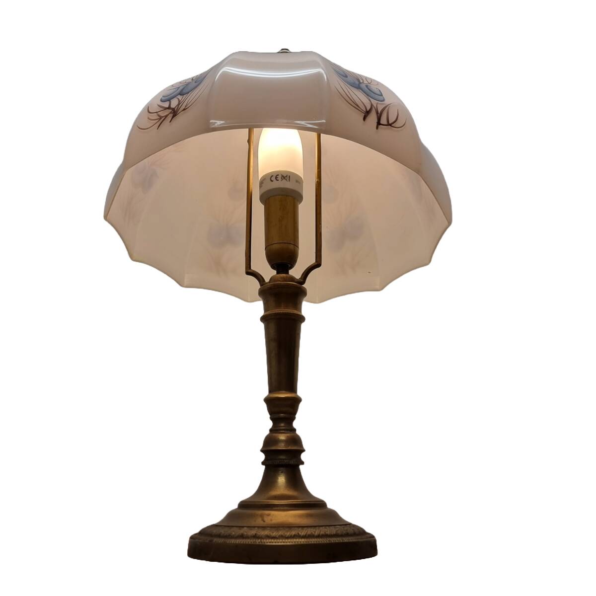 Vintage Brass Lamp With White Opaline Shade