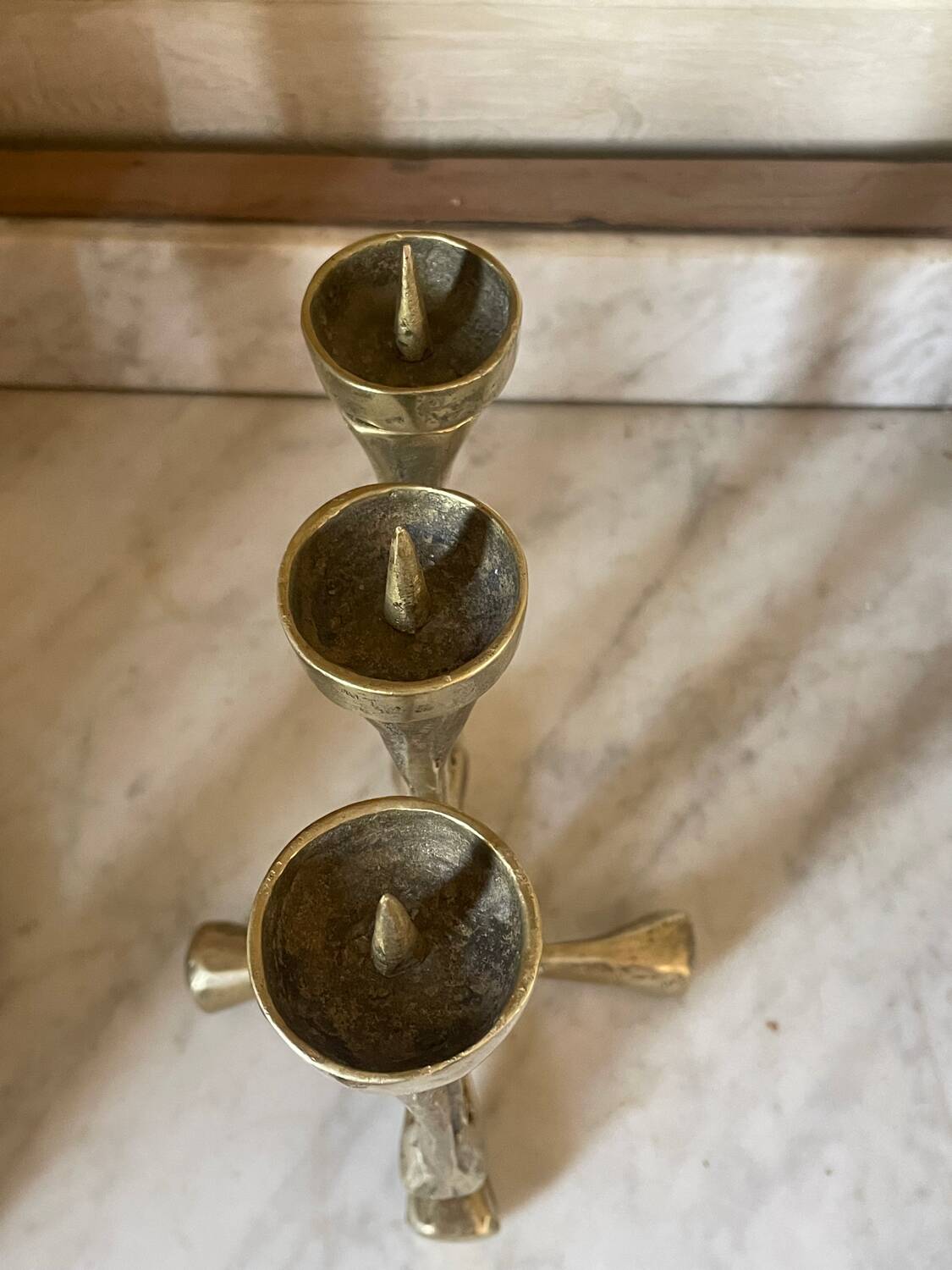 Vintage solid brass brutalist candle holder
