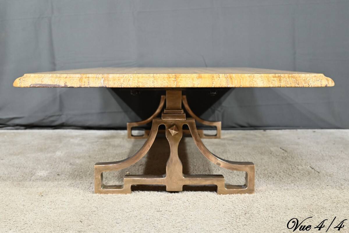 Brass and travertine coffee table, Art Deco period, 1930