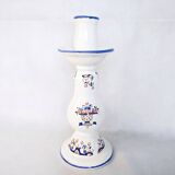Old Rouen style earthenware candle holder decorated with flower basket 25 cm
