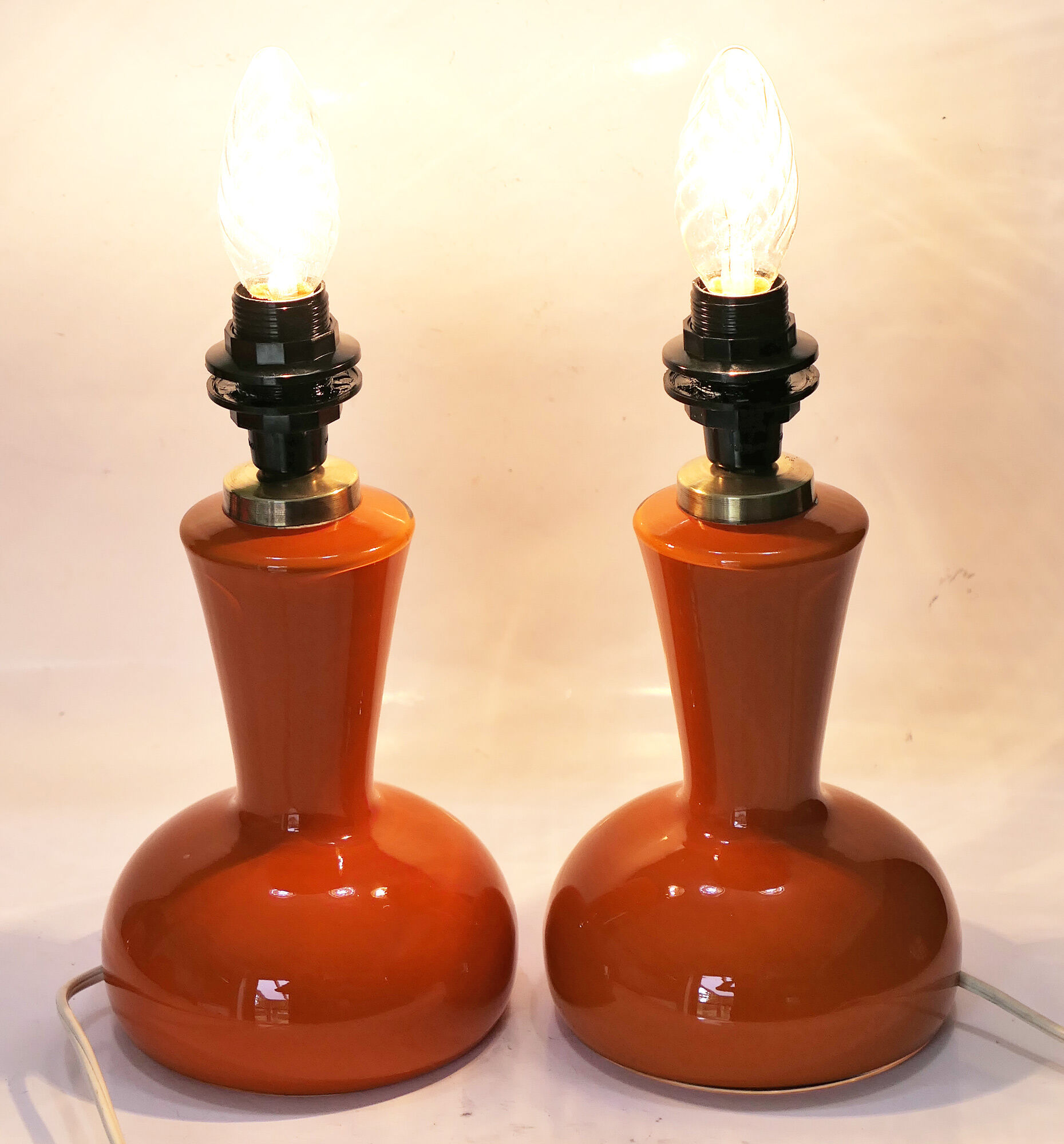 Paire de lampes de table verre orange 1960's