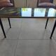 Japanese patterned coffee table, tapered legs and brass, vintage.