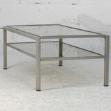 Double coffee table trays smoked glass steel. France, circa 1970