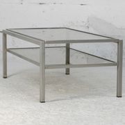 Double coffee table trays smoked glass steel. France, circa 1970