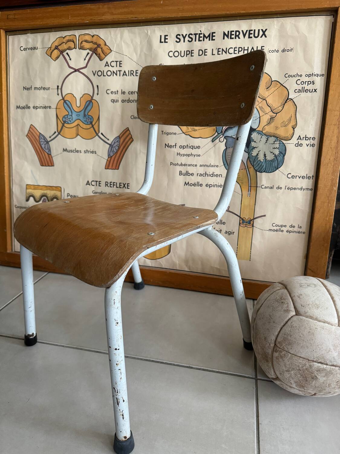 Old wooden and metal children's school chair