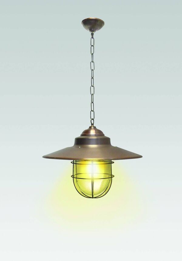 Grande lampe de grange à suspension classique en cuivre