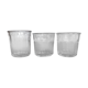 3 mismatched glass jam jars