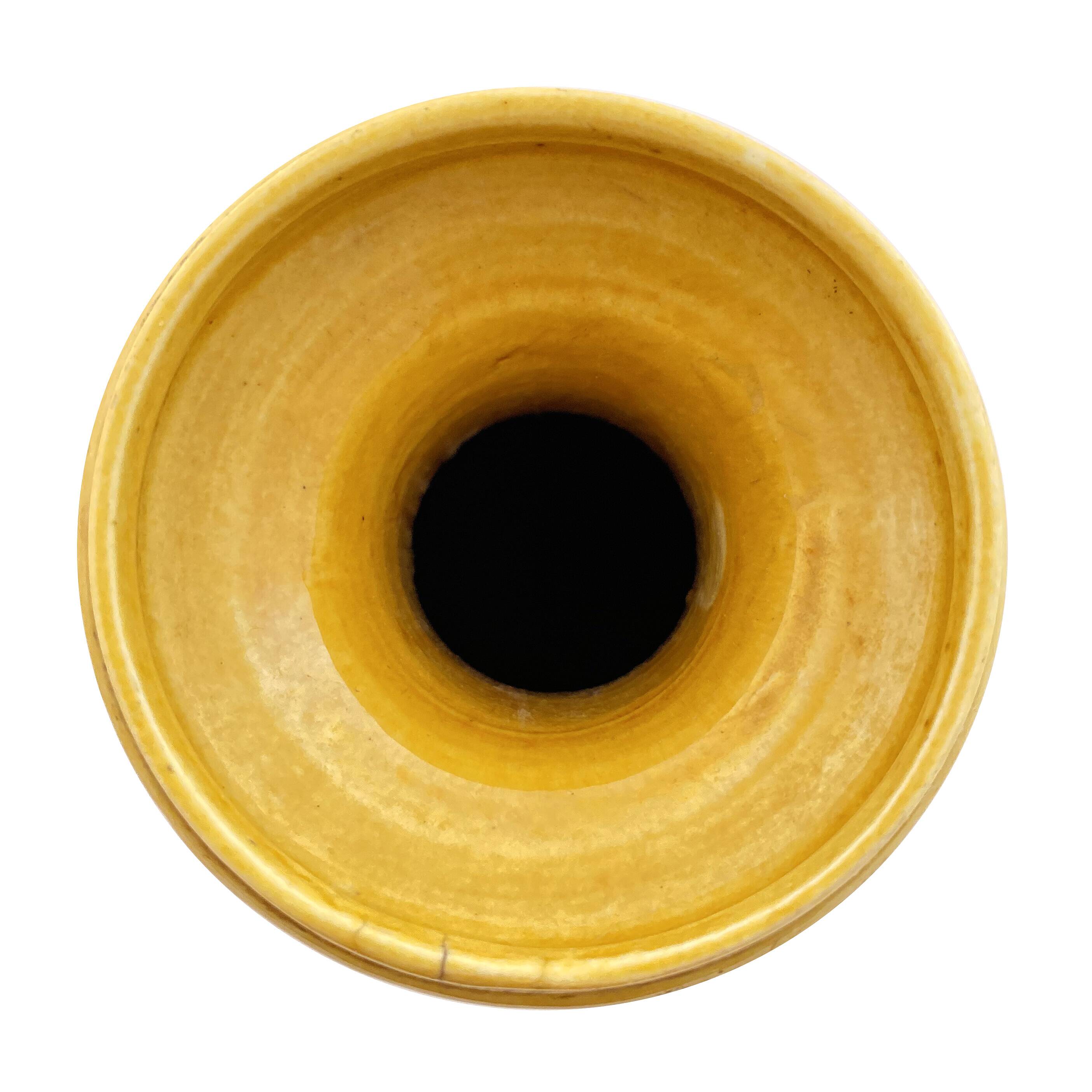 CHINESE HANDMADE YELLOW GLAZED TERRACOTTA VASE, HAND PAINTED