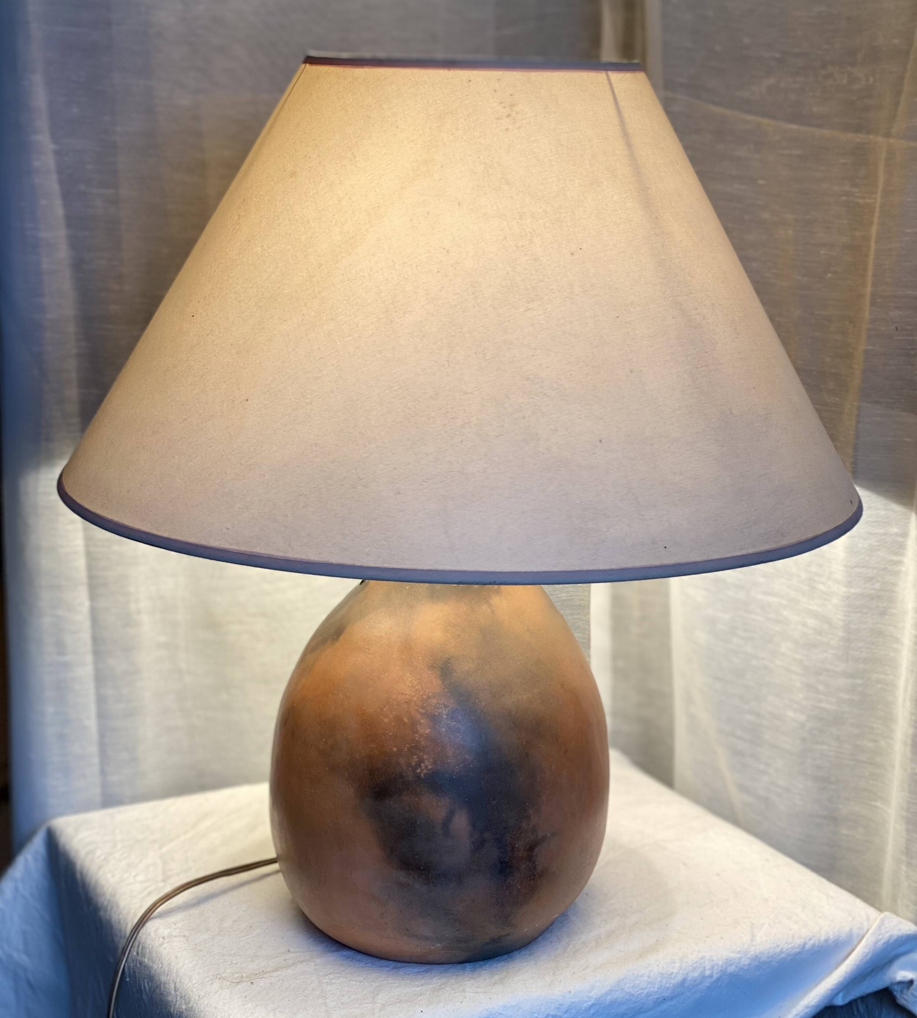 Vintage 1970s brutalist ceramic lamp signed "AC" in the Vallauris style