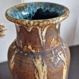 Large brutalist vase in Accolay enamelled stoneware signed Hubert GUY 1960s