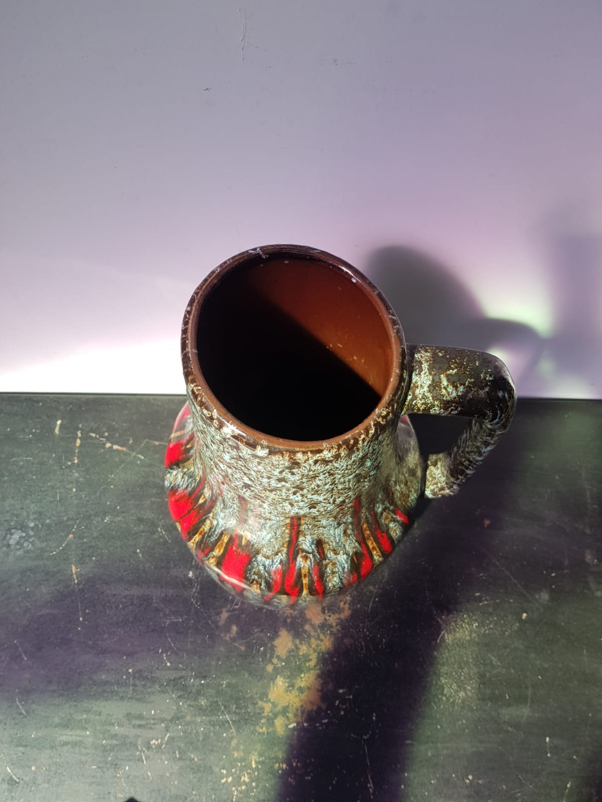 Ancient west germany ceramics multicolor enamel vase - anse vintage