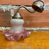 Antique Swan Neck Wall Lamp Gold Metal + Vintage Pink Glass Tulip