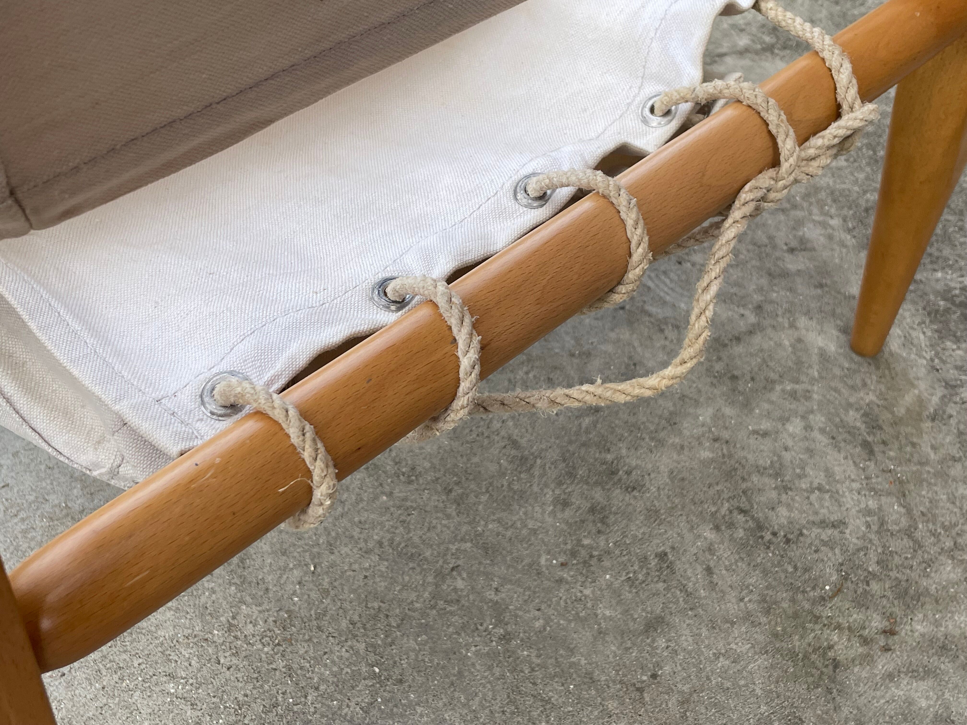 Vintage safari chair 1960s Denmark with canvas minimalist design