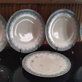 5 assiettes plates en Terre de Fer, faïence de Longwy modèle "Suzanne"