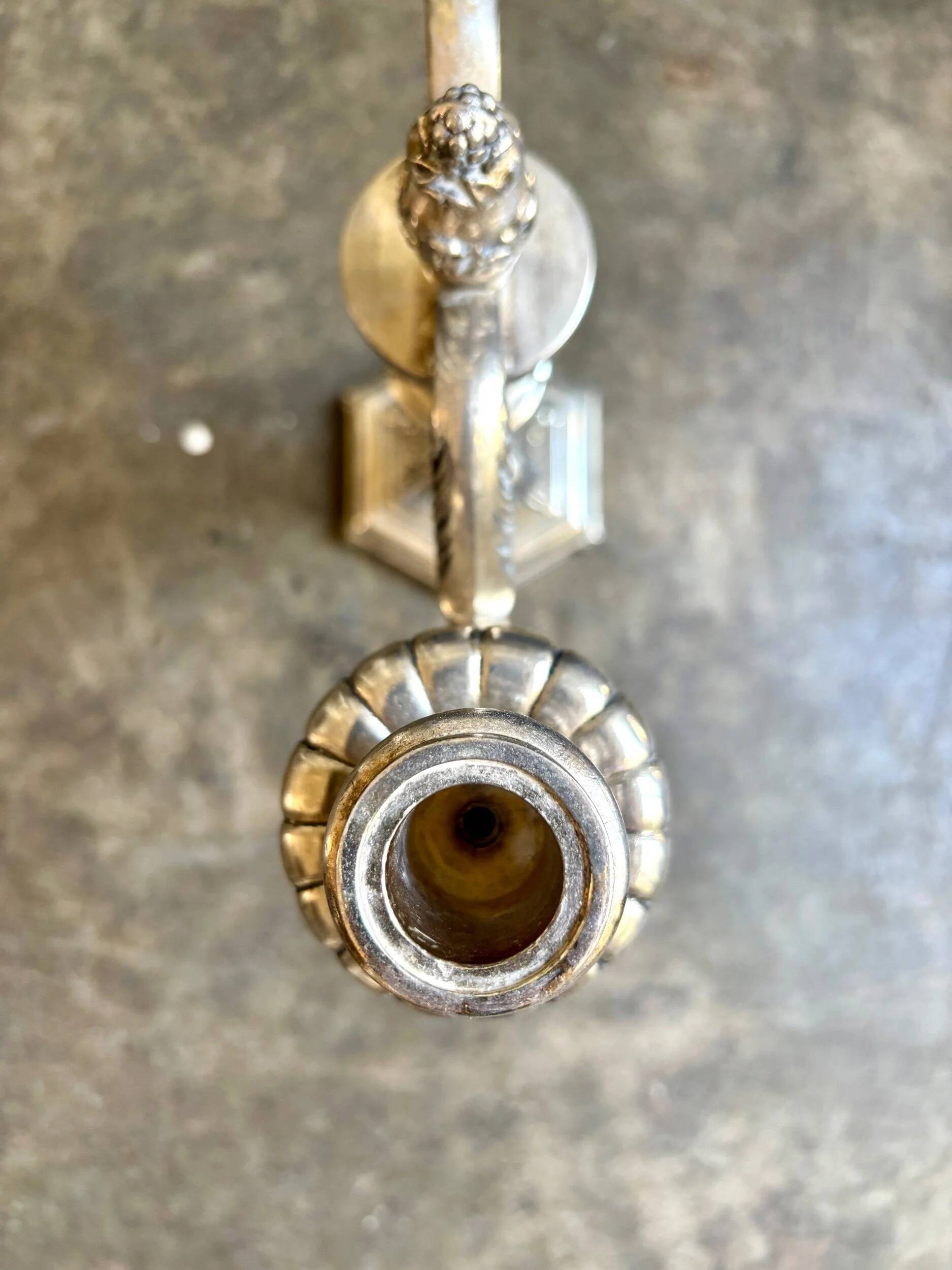 Two-light chandelier in silver metal