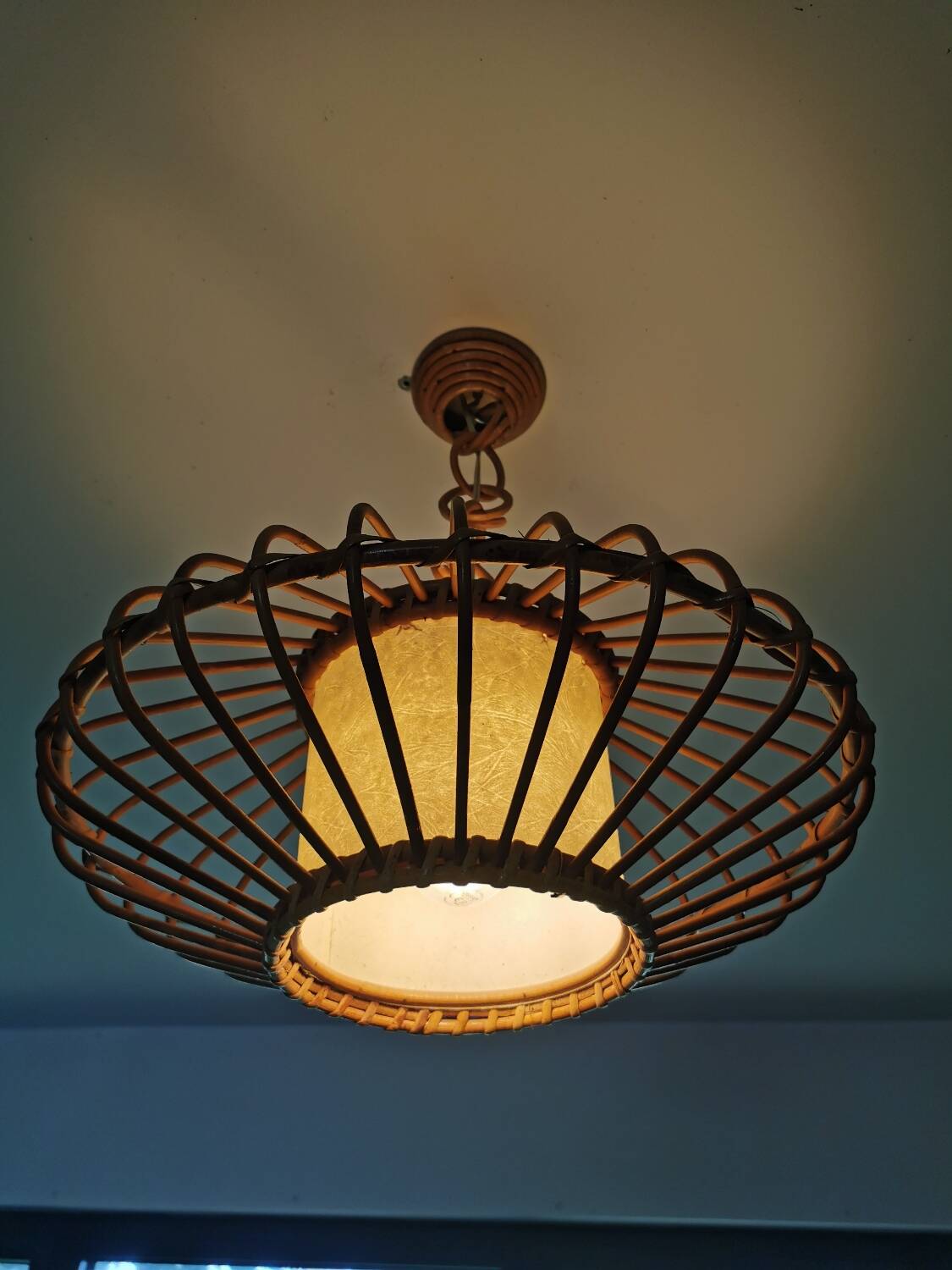 Rattan pendant lamp from the 60s