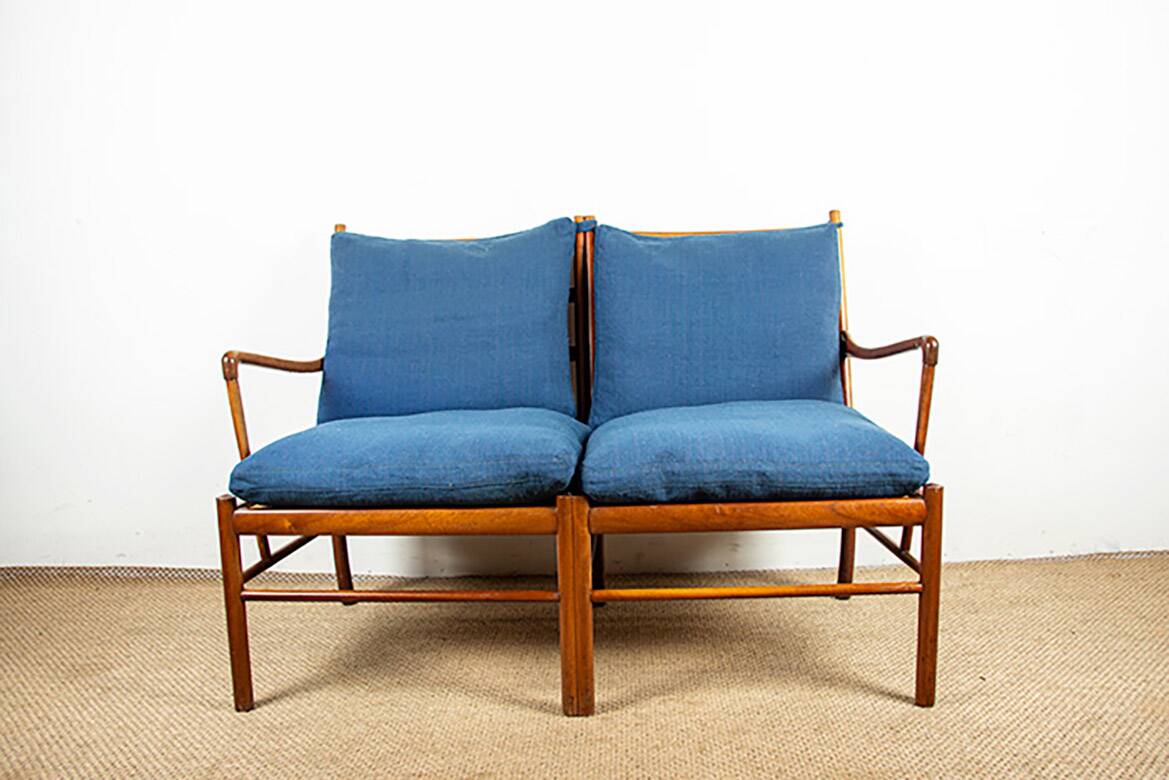 Danish 2-seater sofa in mahogany and cane by Ole Wanscher, 1960.