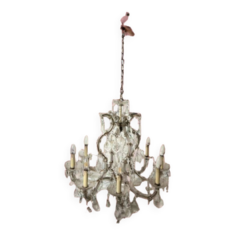 Lustre ancien en verre translucide style maria theresia