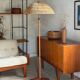 Scandinavian tripod reading lamp in teak and brass.