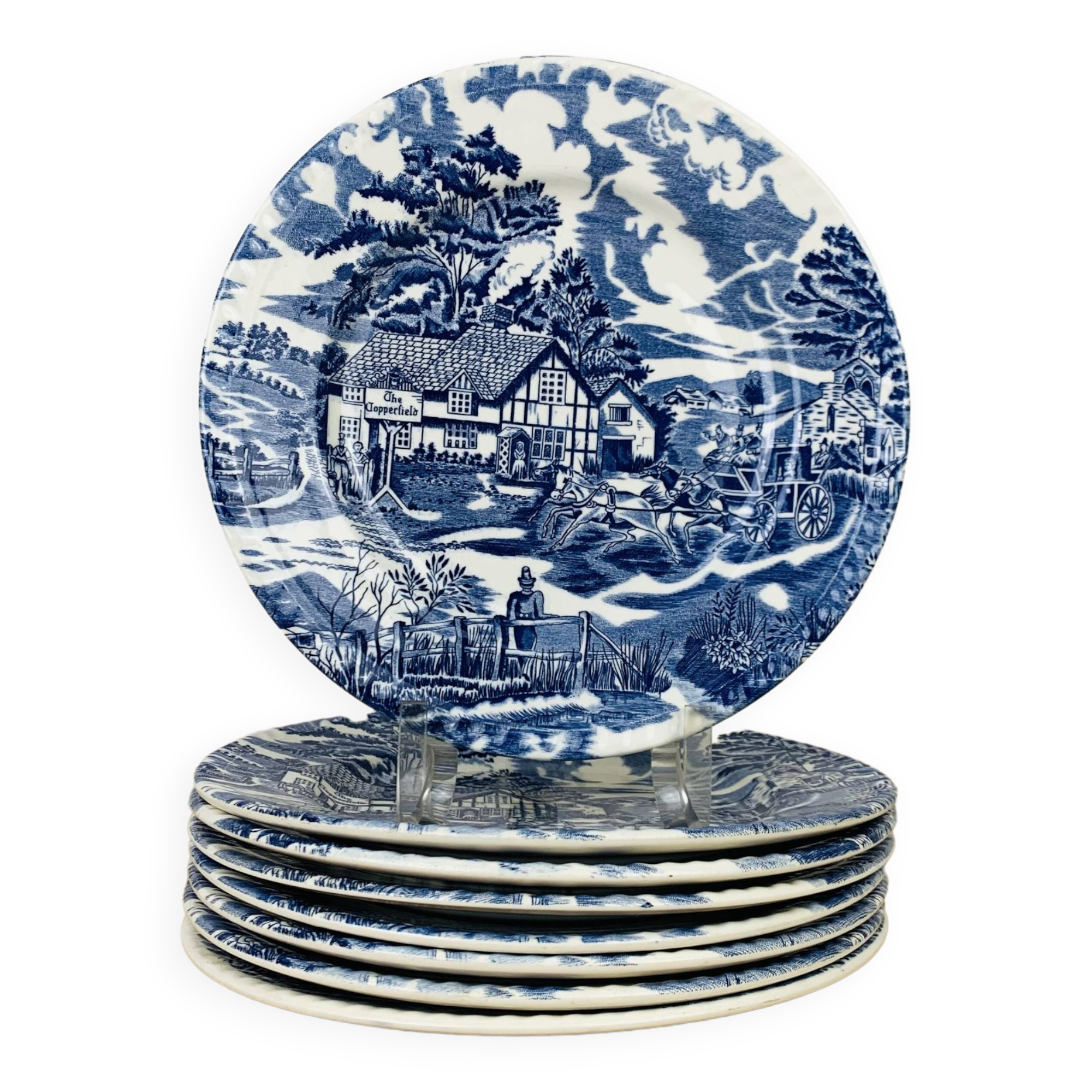 8 English ironstone blue ironstone plates