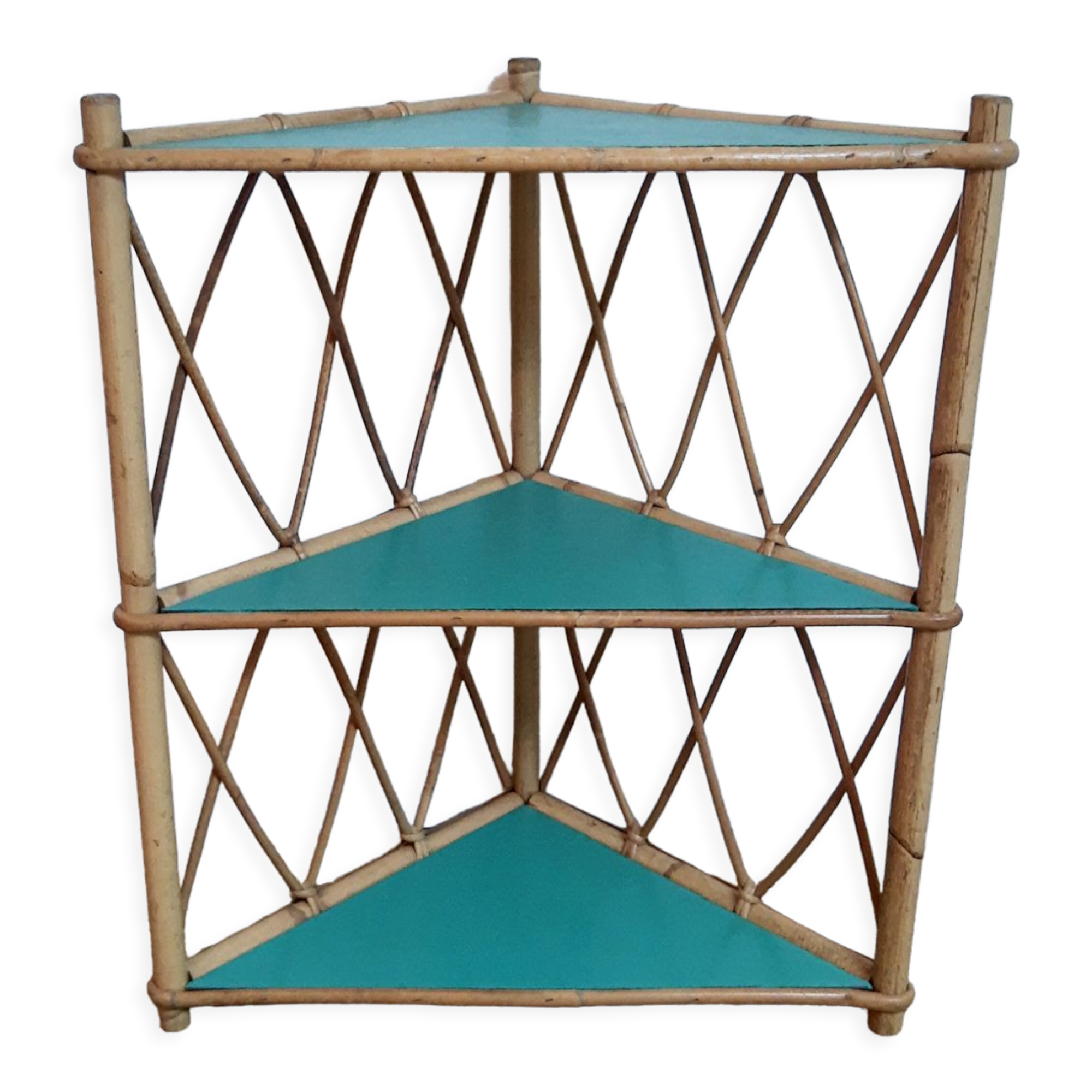 Rattan shelf 3 floors restyled green vintage jungle