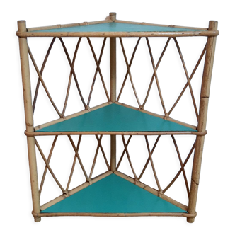 Étagère en rotin 3 étages relookée vert jungle vintage