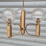 Lustre en laiton et verre soufflé incrusté d'or