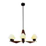 Vintage aluminum and teak chandelier, Italy, 1960s