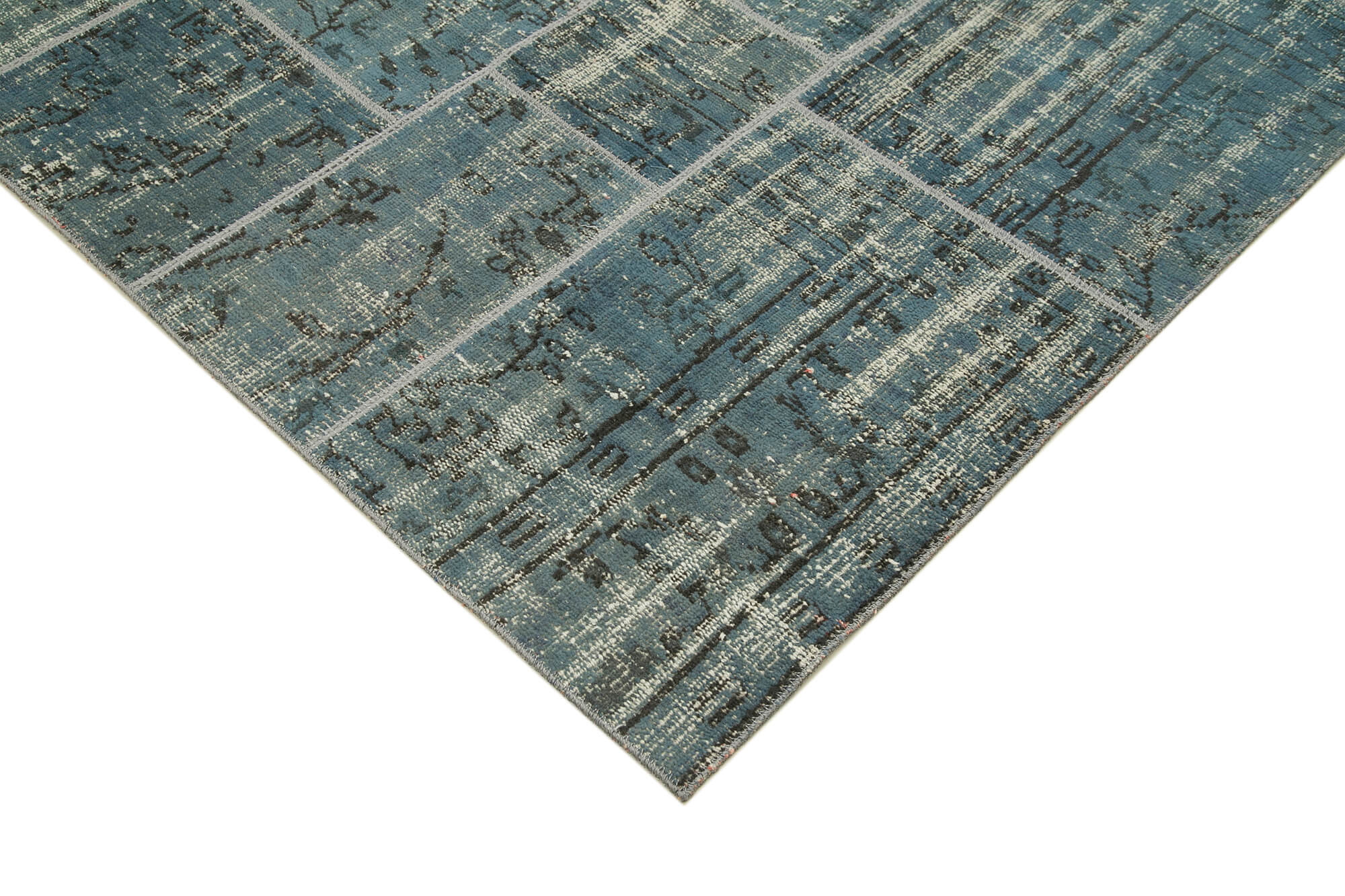 Handmade anatolian vintage 171 cm x 240 cm blue patchwork carpet
