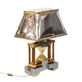 Pied de lampe en bambou, laiton doré et argenté, années 1970