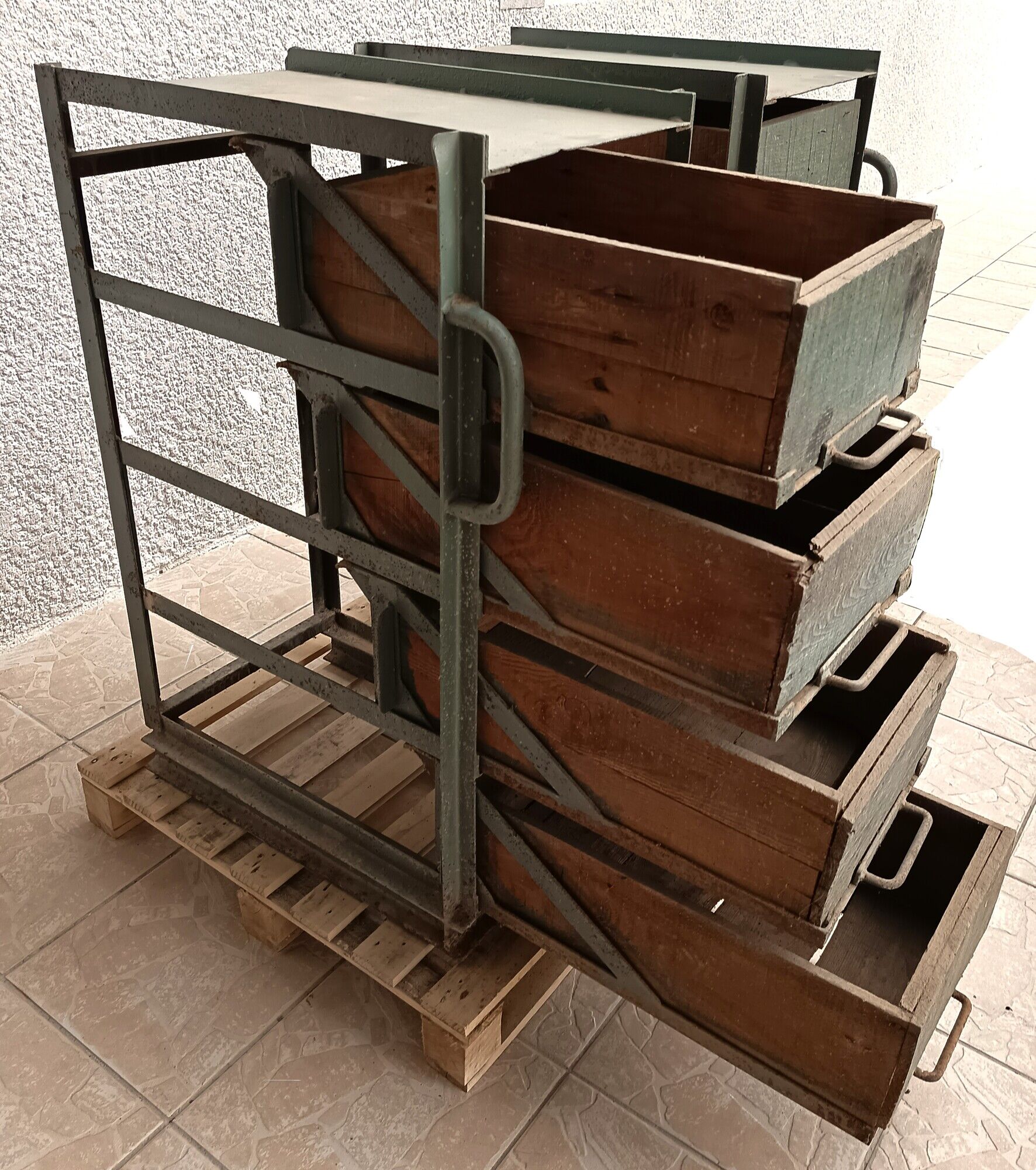 Pair of vintage industrial metal and wood lockers