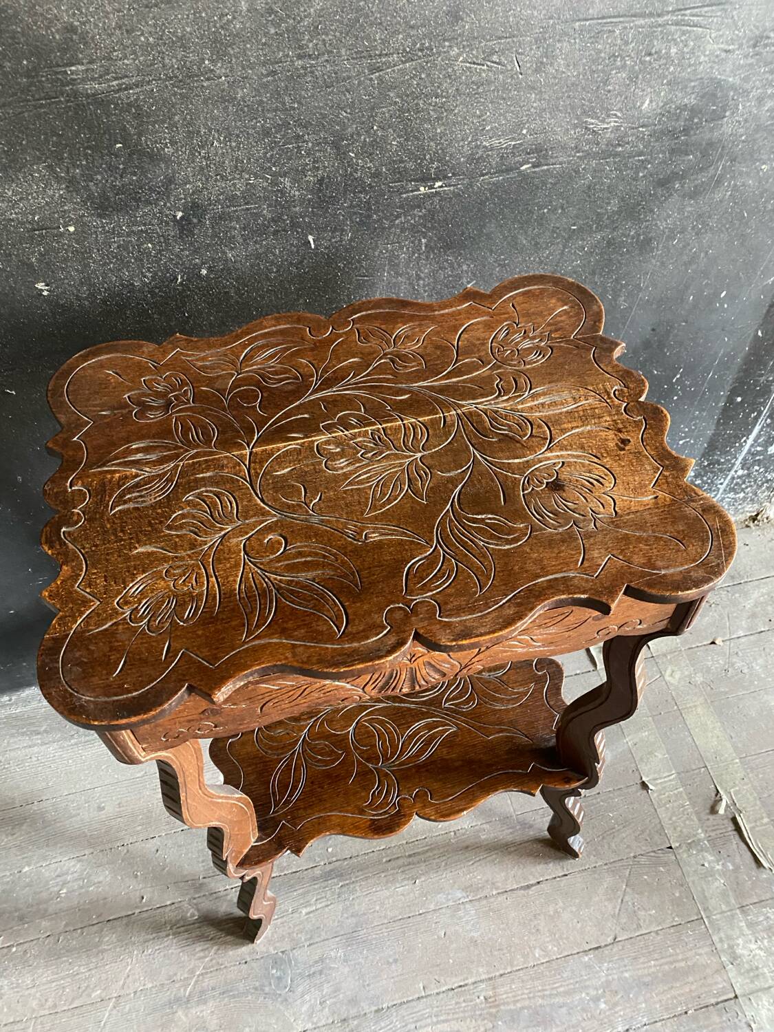 Antique engraved wooden side table