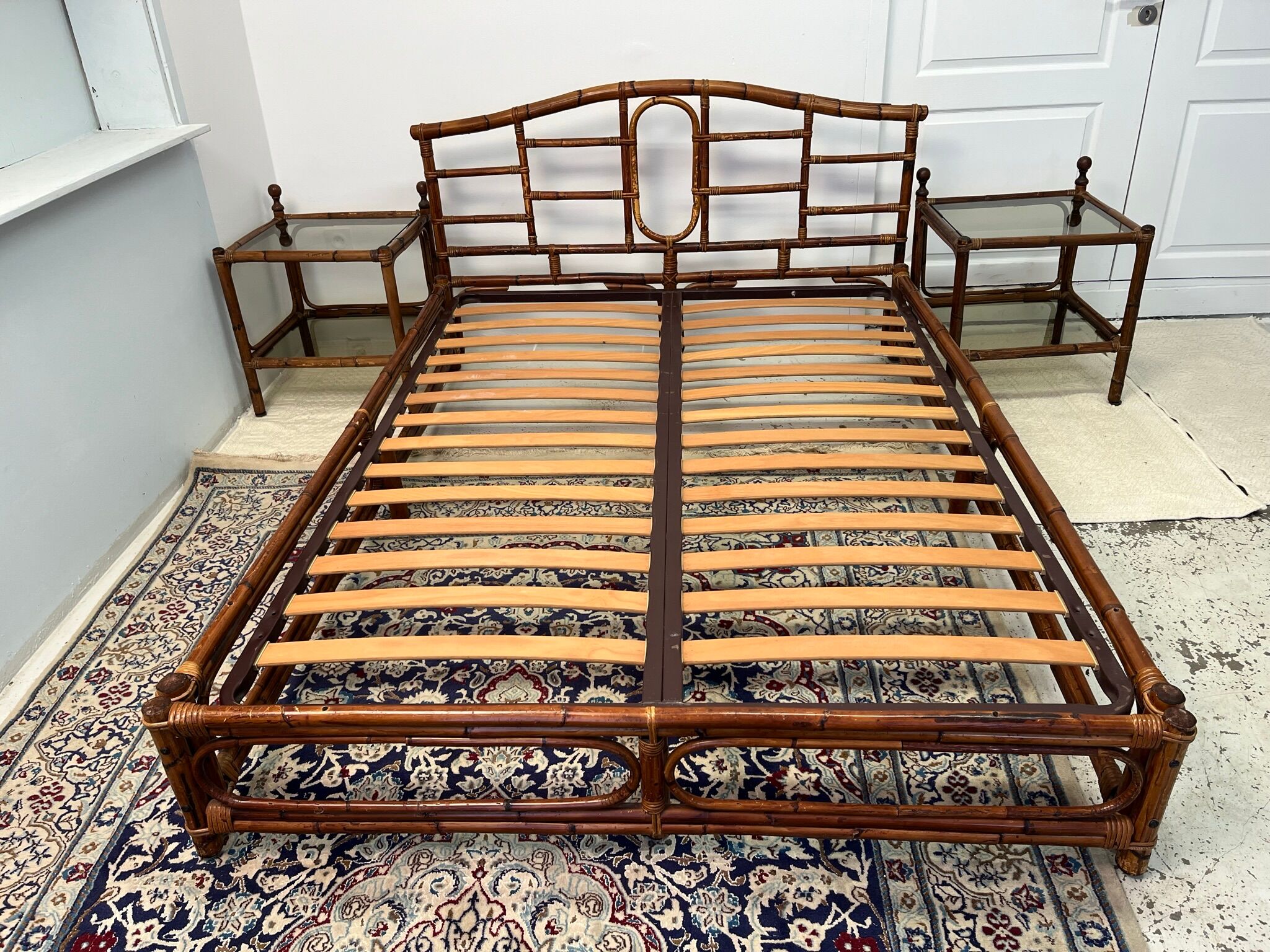 1970s vintage rattan bed