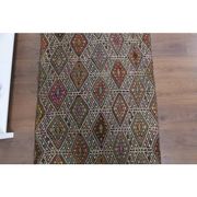 Vintage Turkish Oushak Handmade Wool Cotton Beige Kilim Runner Rug 91x224