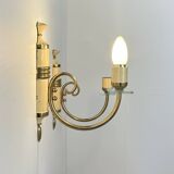 Pair of vintage patinated brass wall lights, France, 1940s