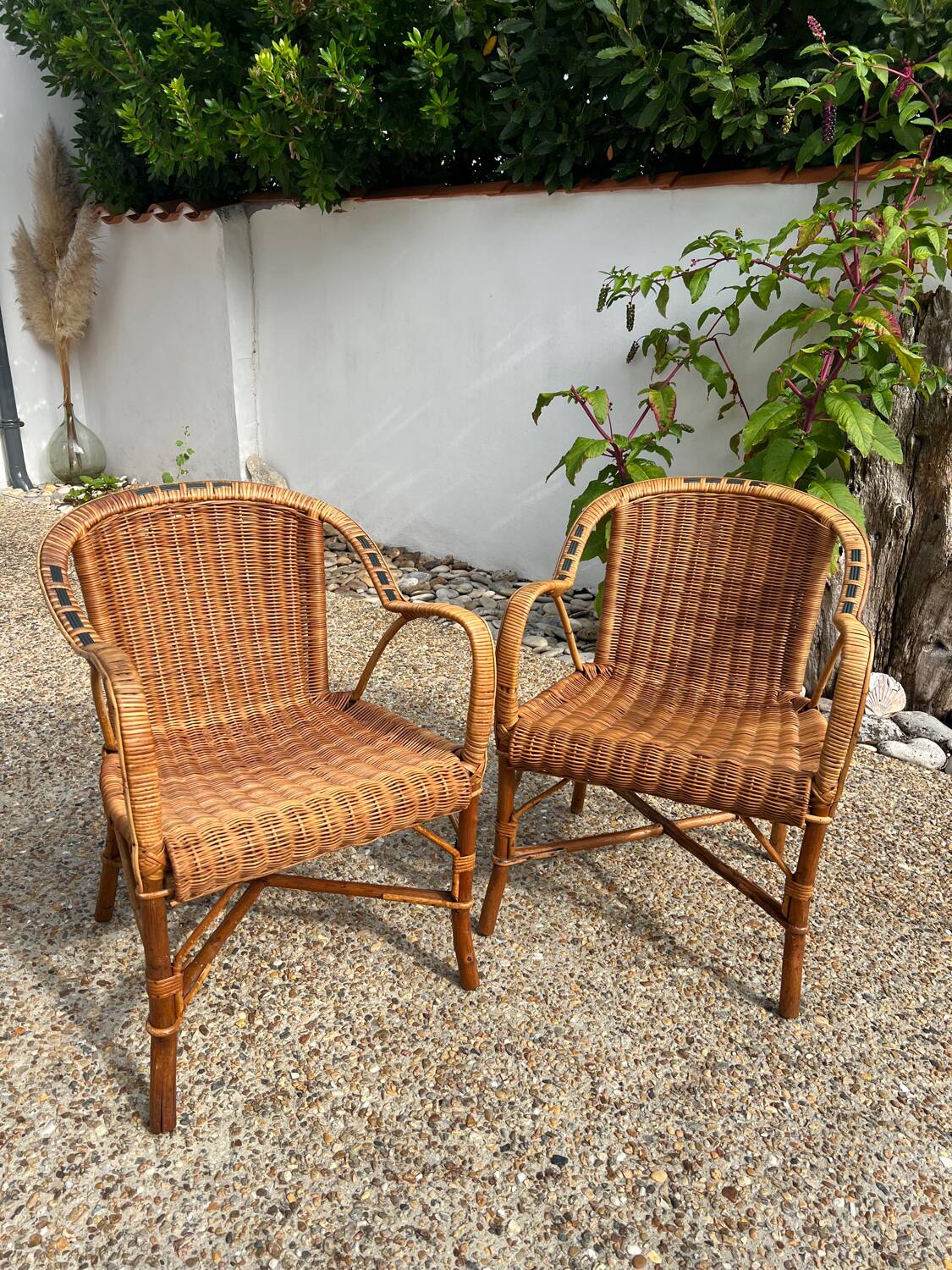 Paire de fauteuils rotin vintage 1960
