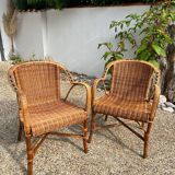 Pair of vintage rattan armchairs 1960