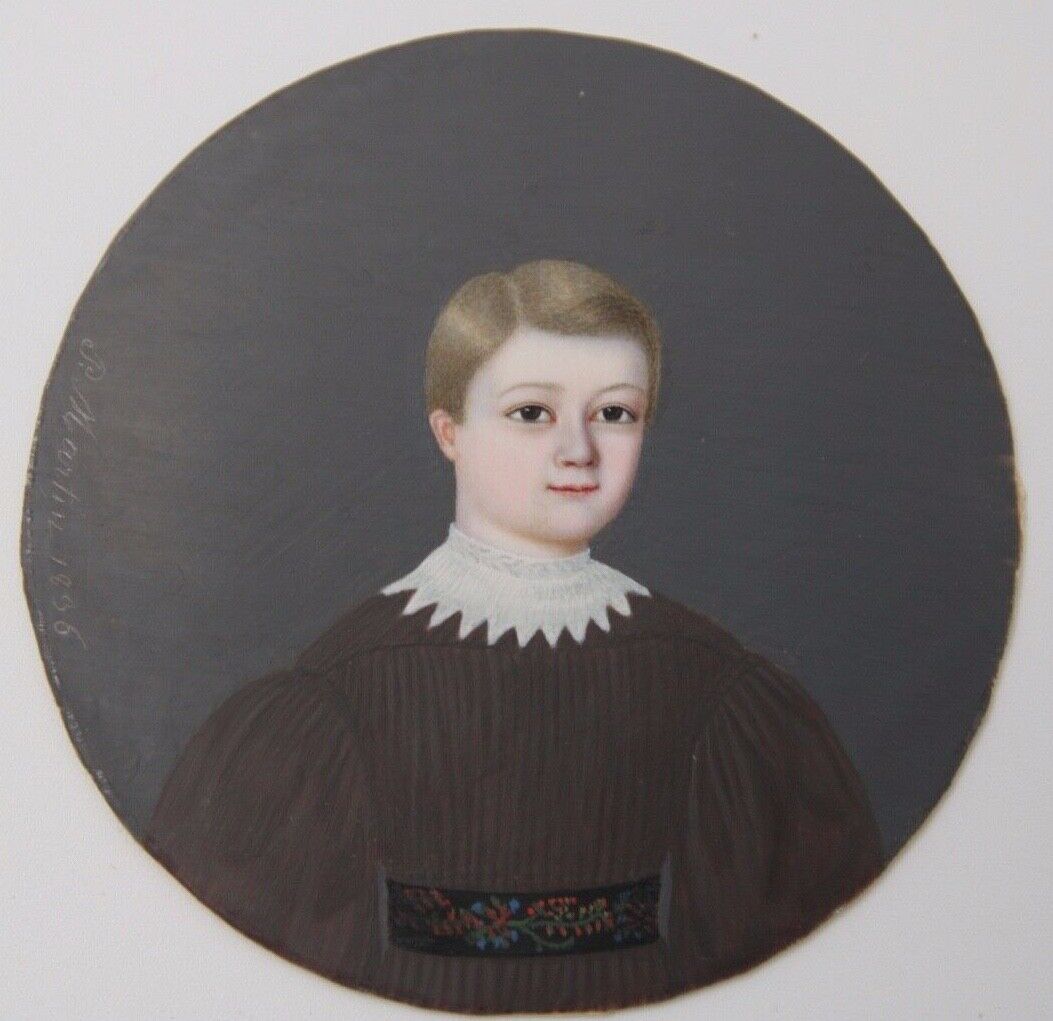 Miniature by p martin young child charles martin 1836 blackened frame
