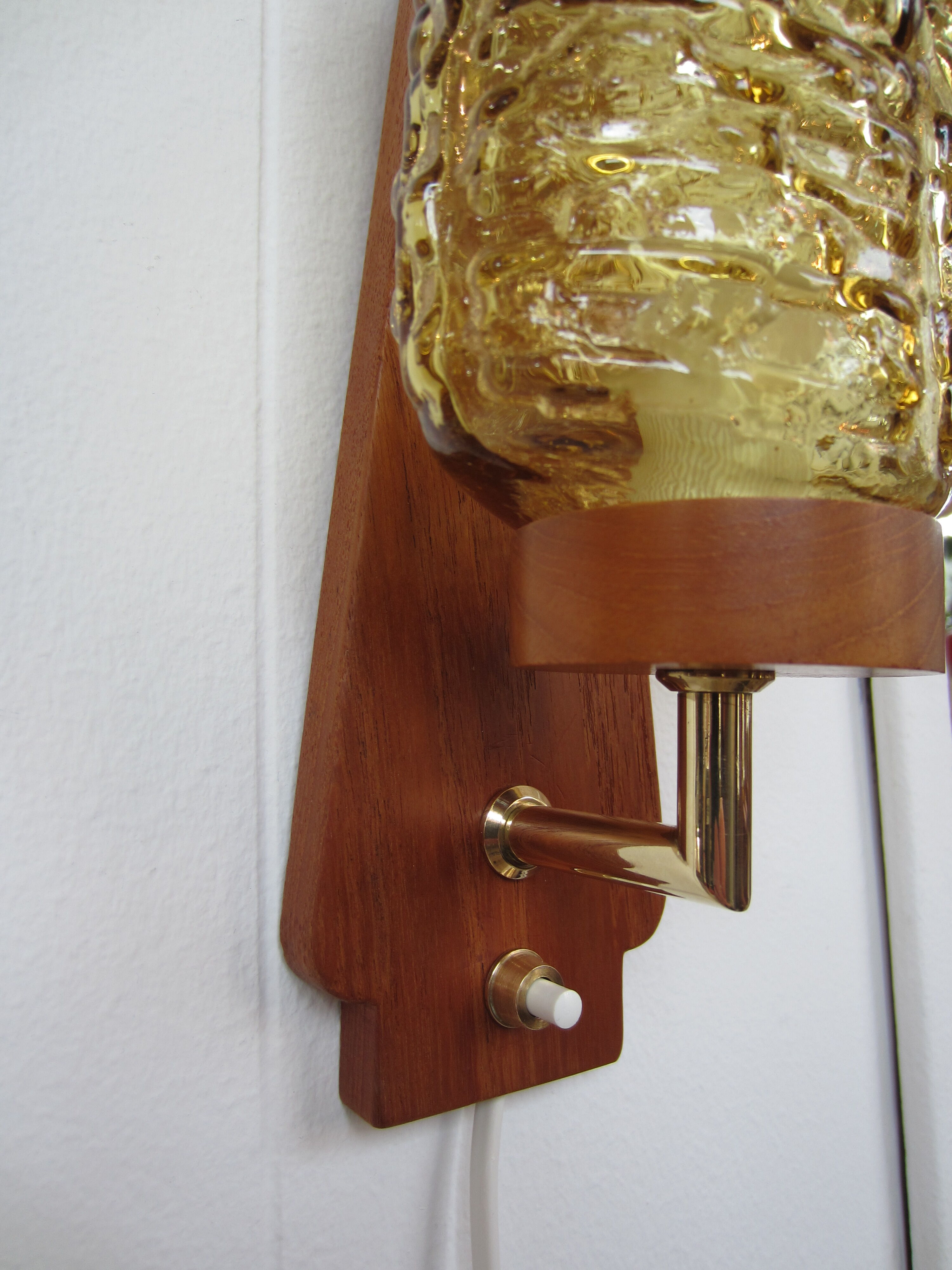 Scandinavian teak and glass wall lamp