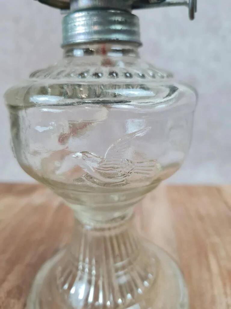 Antique glass oil lamp, dove decoration, An Qing China