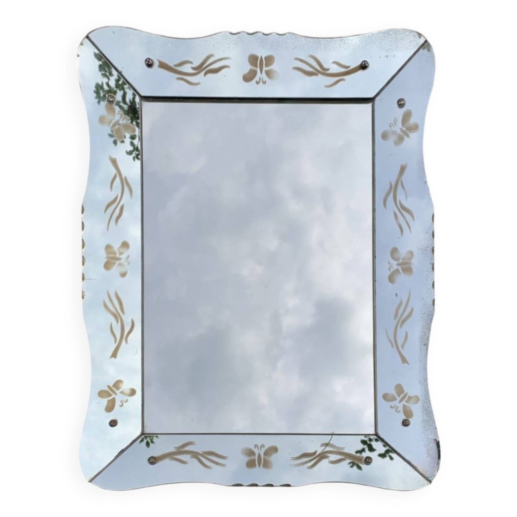 Beveled Venetian mirror - butterfly decor - Height: 61 cm