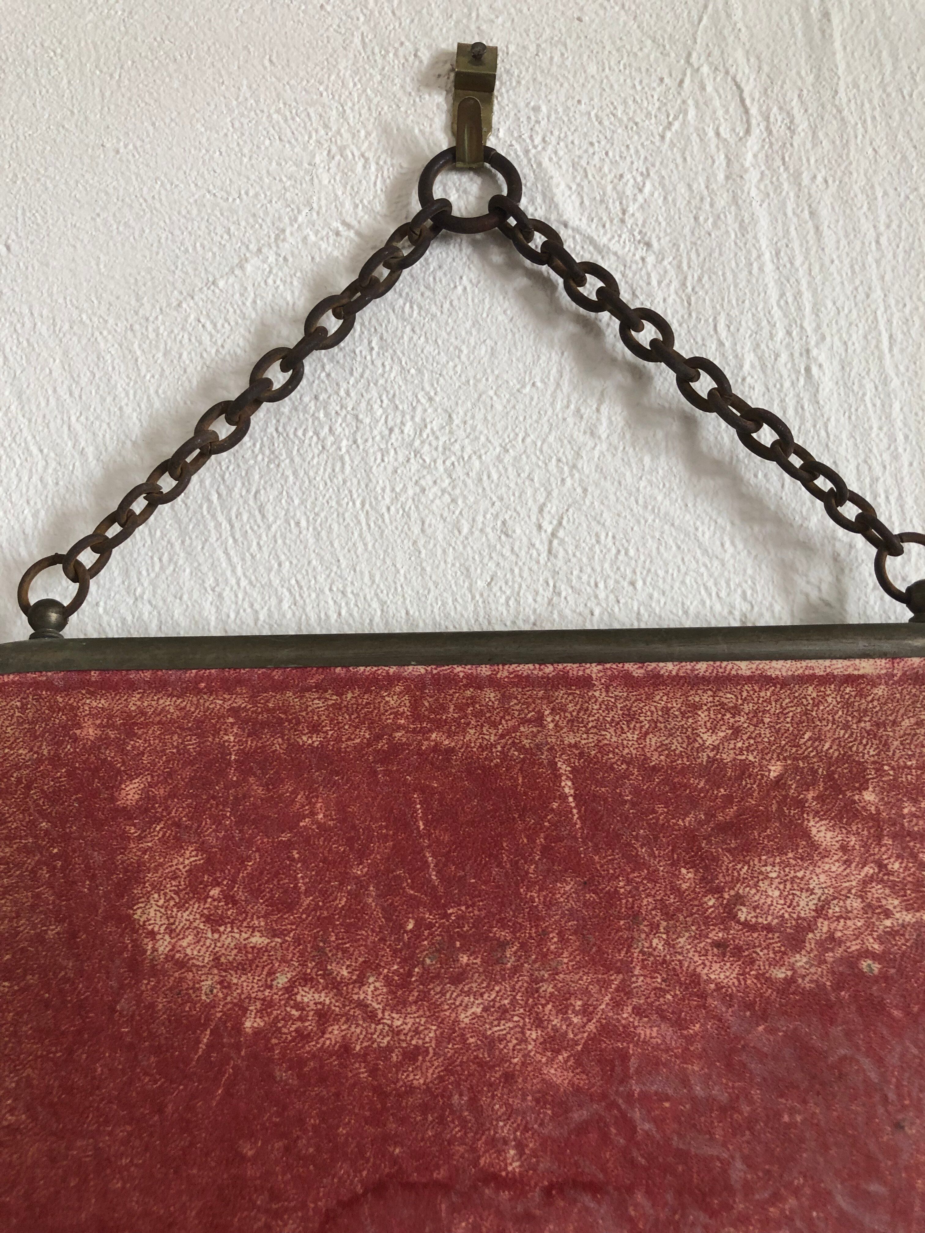 Ancient barber mirror, tryptic brass mount 60x24cm