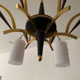 Lustre en laiton et teck