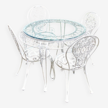 Garden furniture in white wrought iron and beveled glass early 20th century