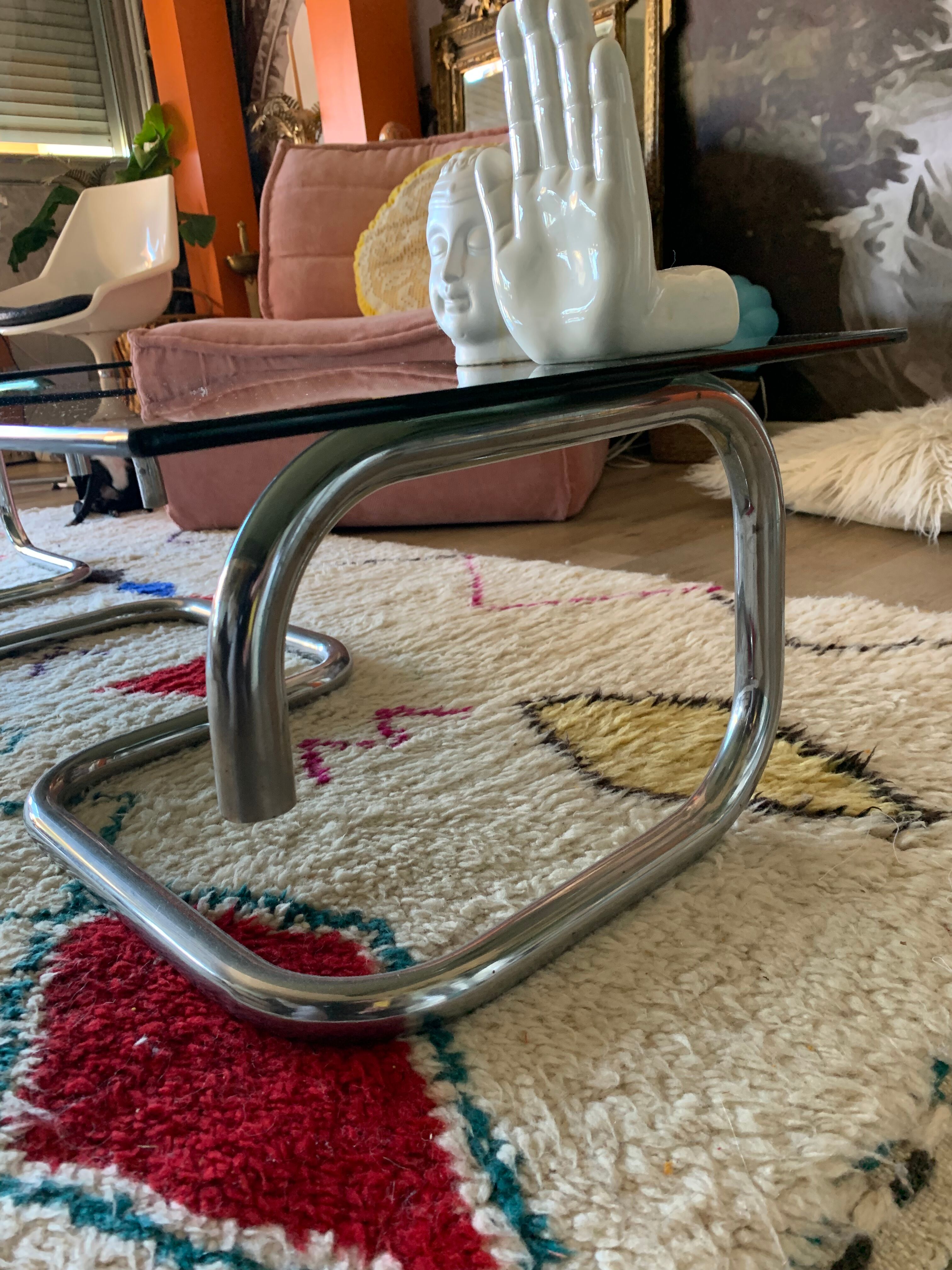 Coffee table chrome and smoked glass