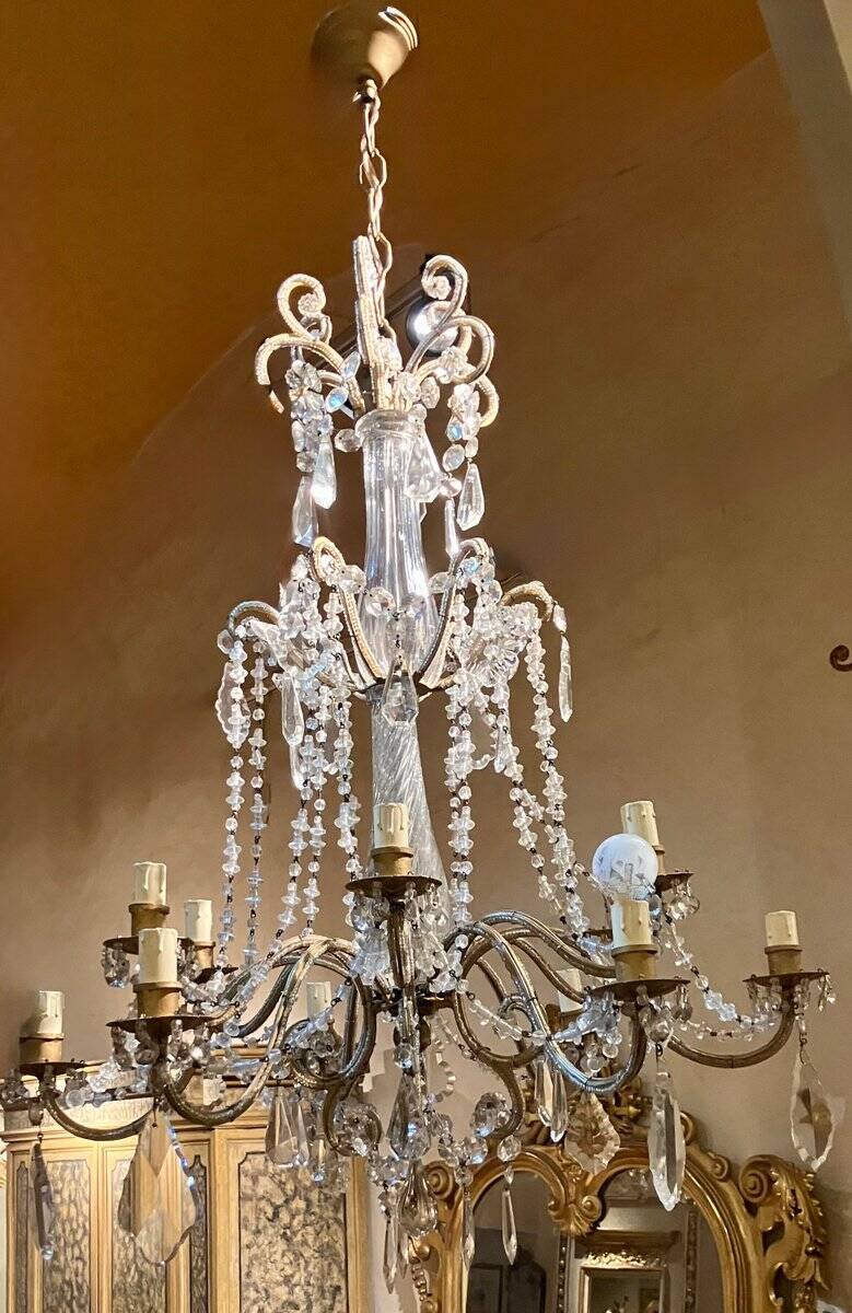 Chandelier en cage en cristal taillé et perles de verre italiennes, années 1800